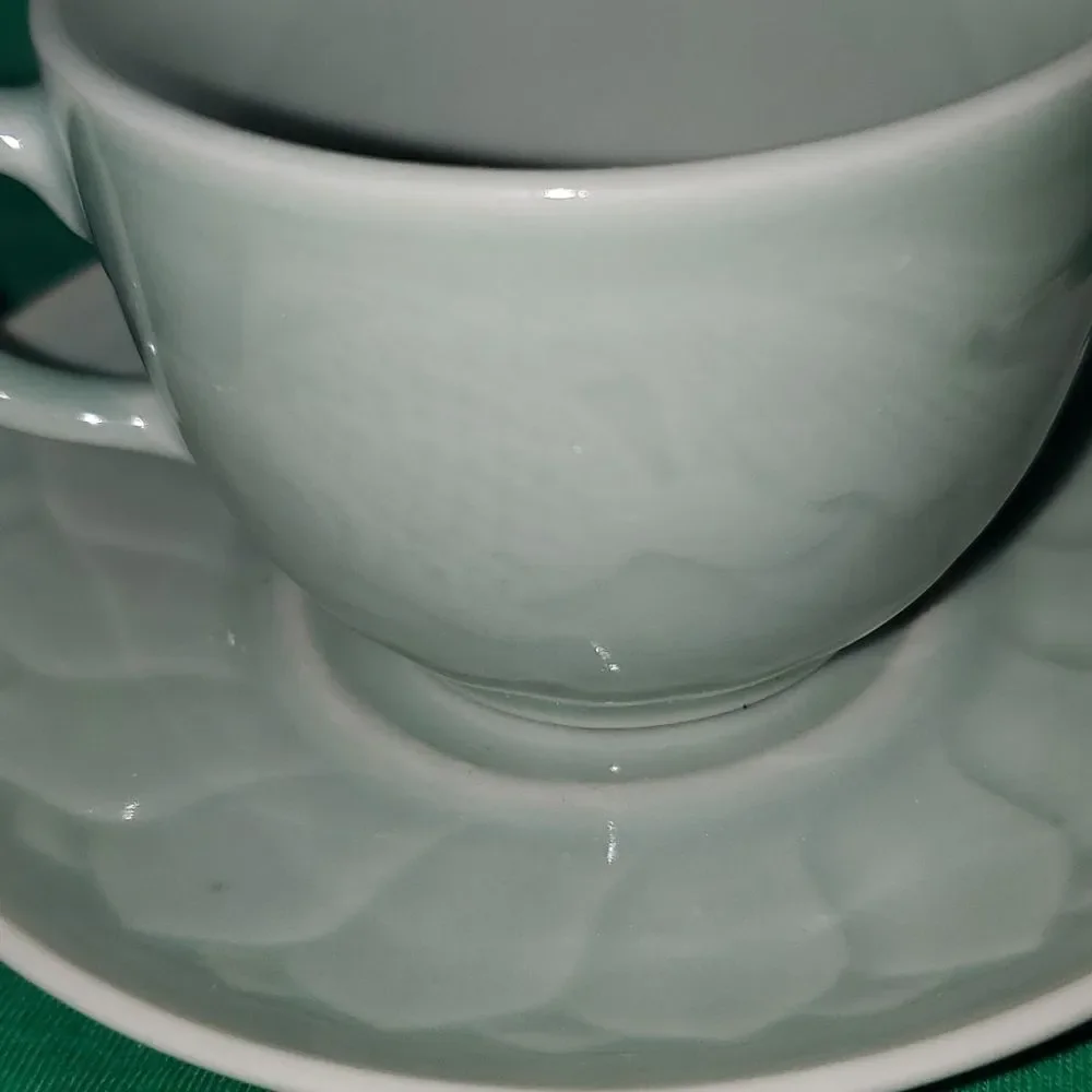Vintage Longquan Celadon Koi Carp Fish Tea Cup Saucer 6 0z.